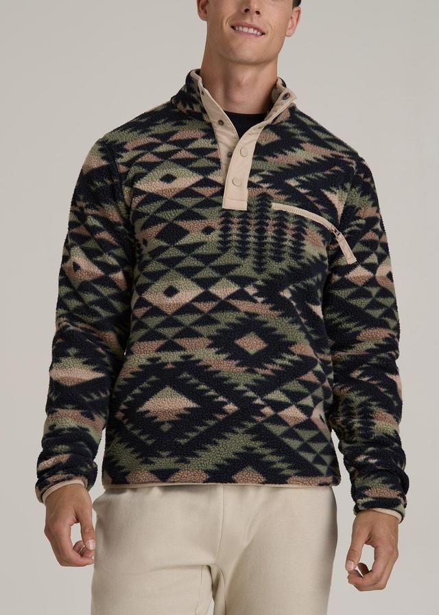 Half Snap Tall Men's Sherpa Sweatshirt in Black and Sage Geo Print Male Product Image