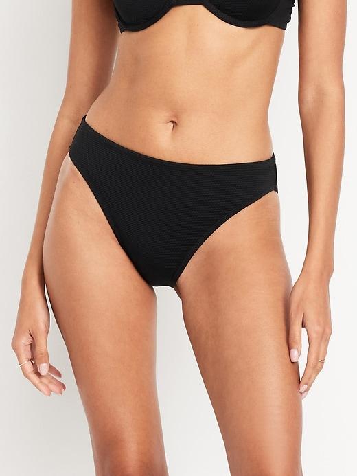 Mid-Rise Textured Bikini Swim Bottoms Product Image