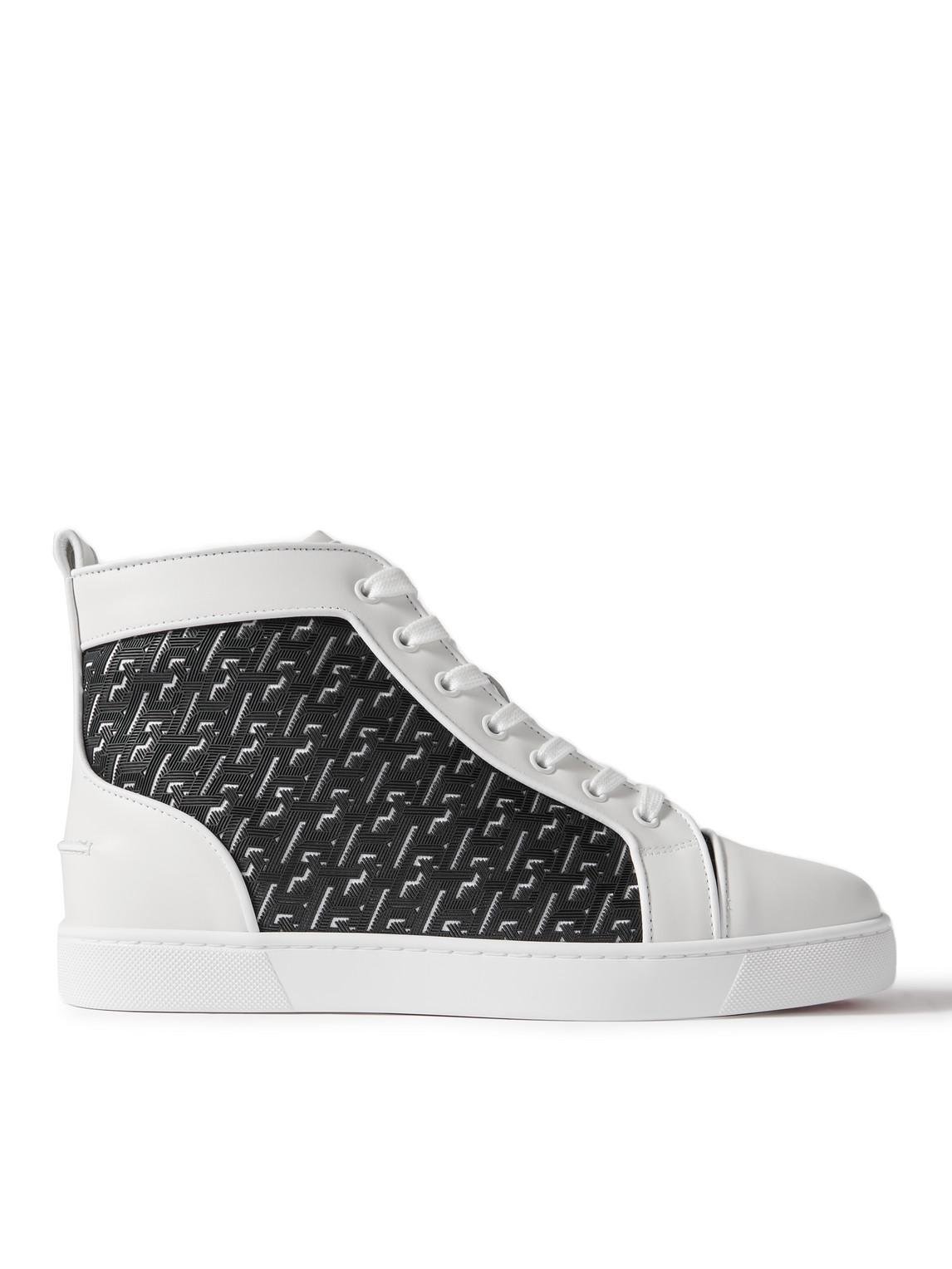 CHRISTIAN LOUBOUTIN Louis Orlato Rubber-trimmed Mesh And Full-grain Leather High-top Sneakers In White Black Product Image