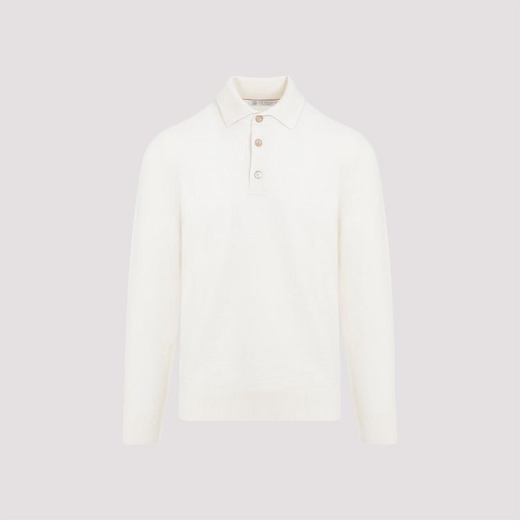 BRUNELLO CUCINELLI Waffle-knit Cashmere Polo Shirt In White Product Image