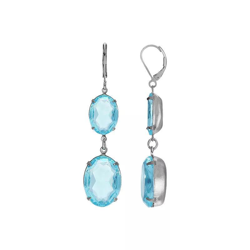 1928 Silver Tone Blue Crystal Linear Drop Earrings, Womens Product Image