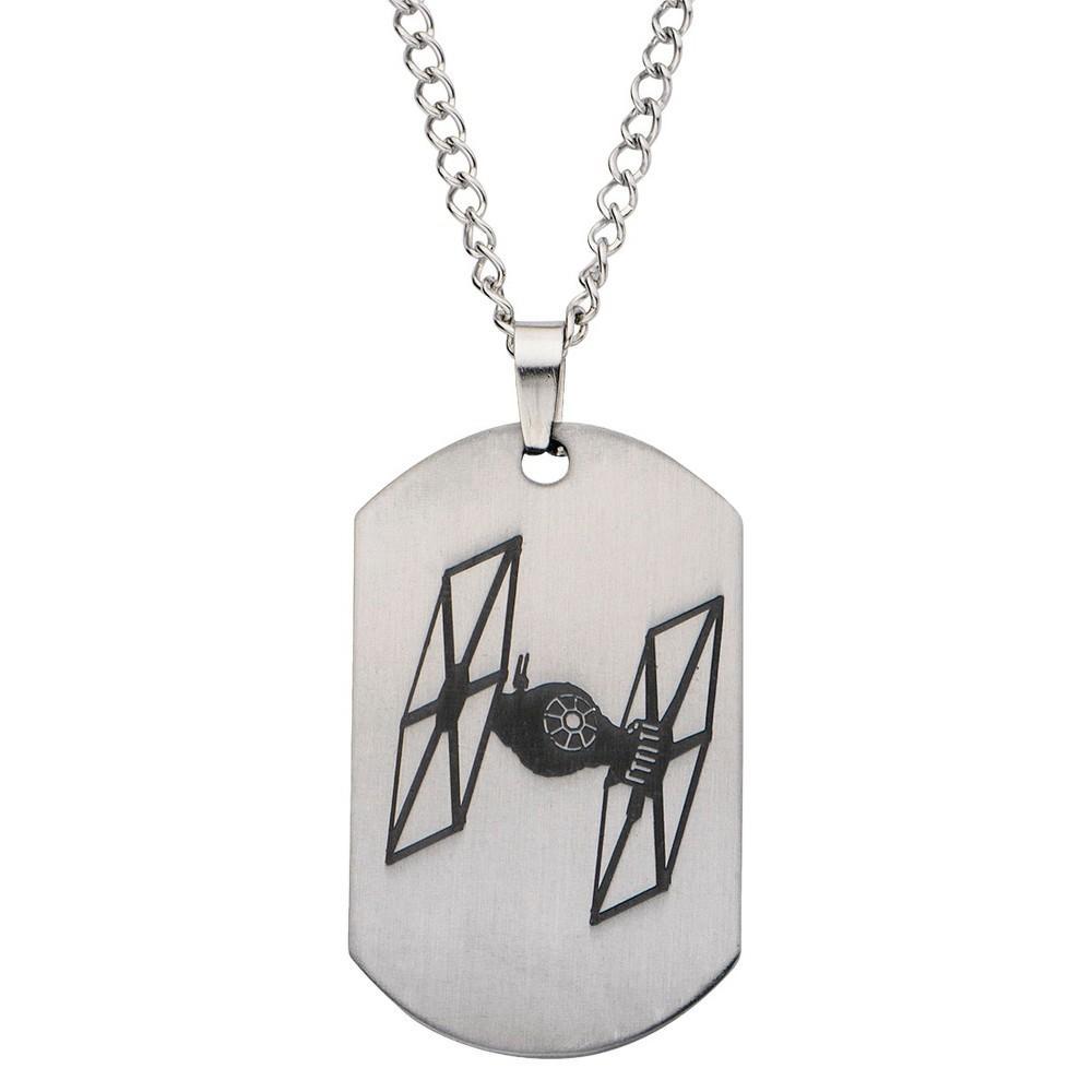 Mens Star Wars The Force Awakens Tie Fighter Laser Etched Stainless Steel Dog Tag Pendant with Chain (22) Product Image