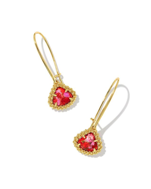 Kendra Scott Framed Kendall Gold Wire Drop Earrings in Bronze Veined Red and Fuchsia | Magnesite Product Image