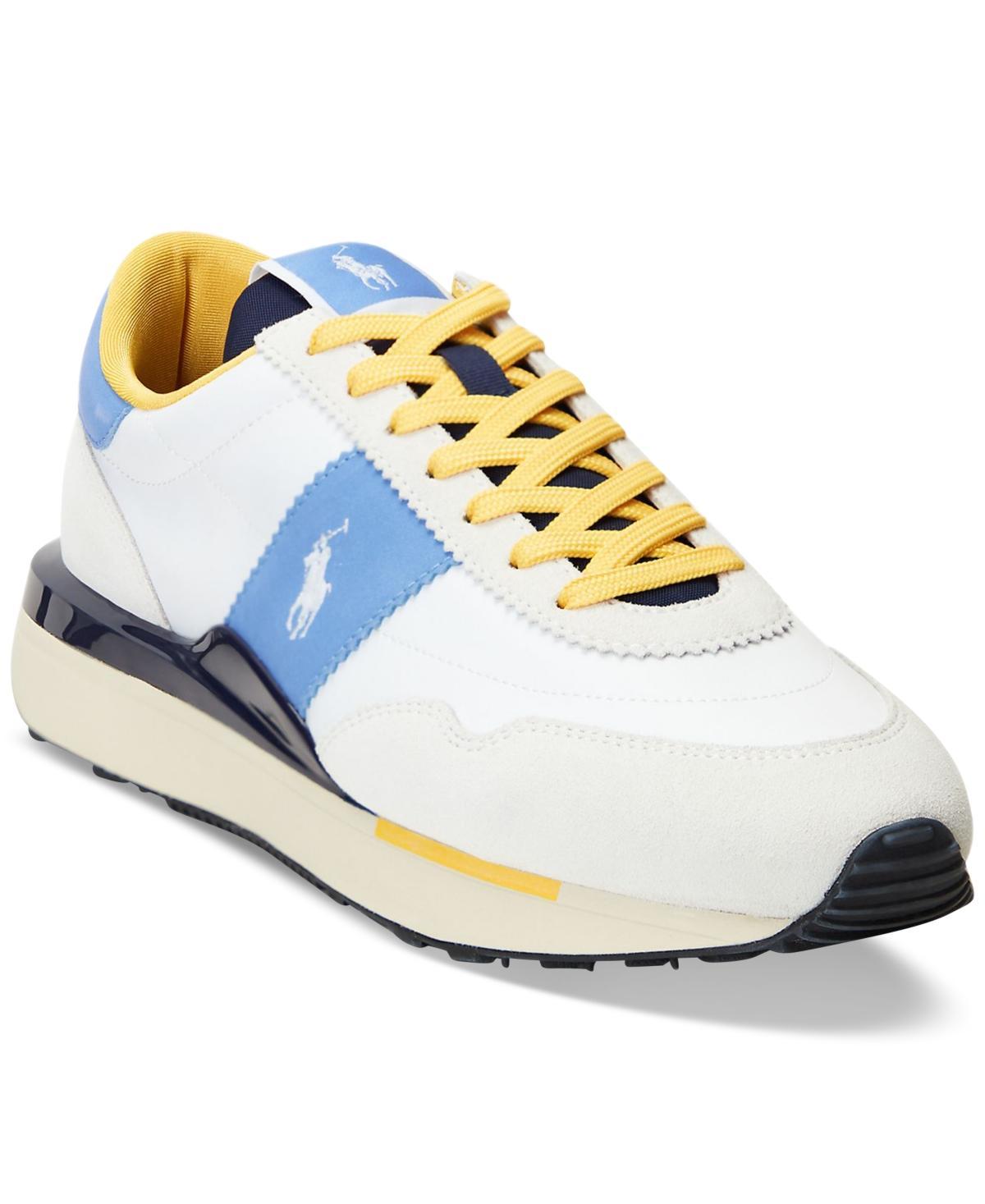 Polo Ralph Lauren Mens Train 89 Paneled Lace-Up Sneakers - White/blue Product Image