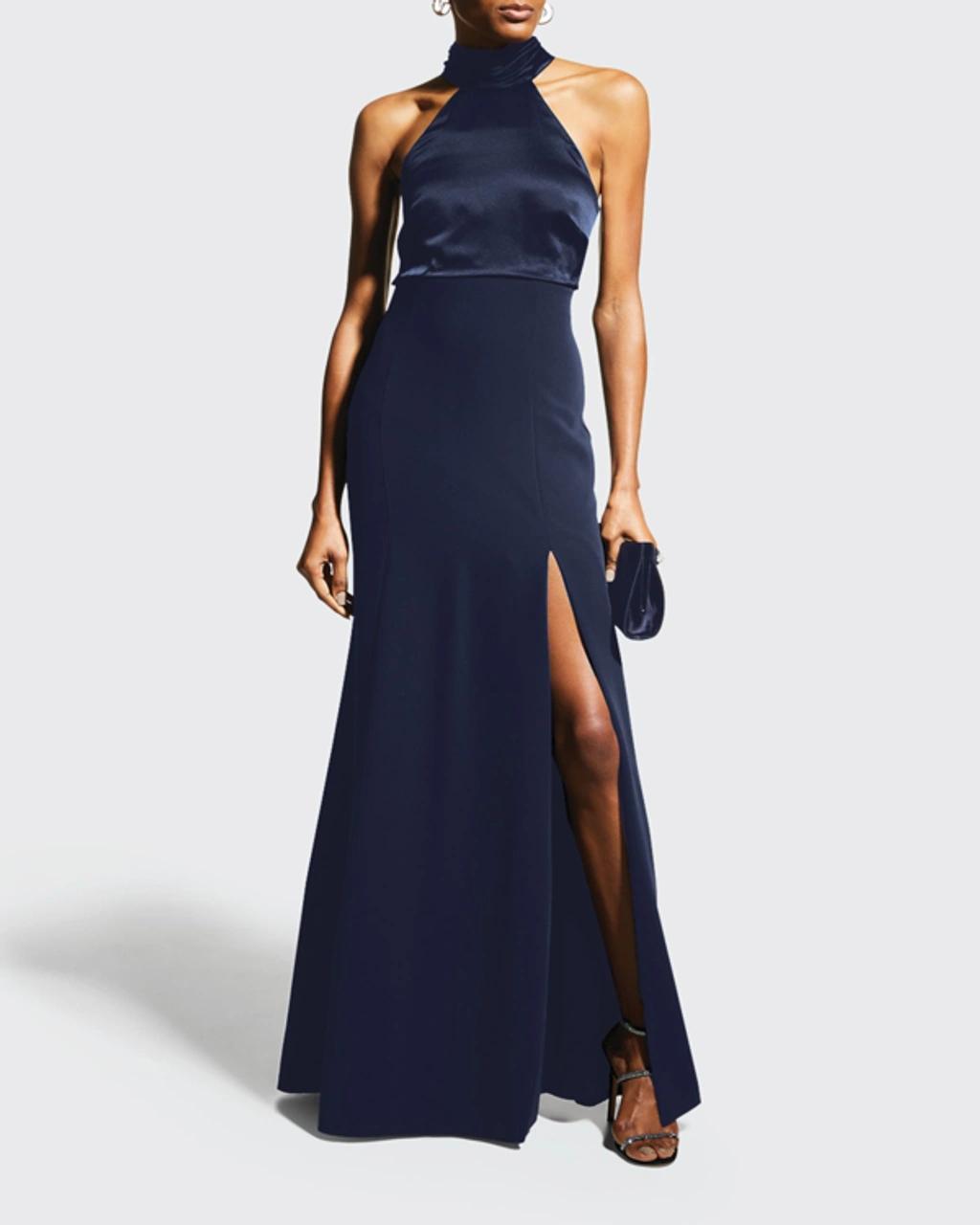 Alexandra Halter Trumpet Gown In Navy Product Image