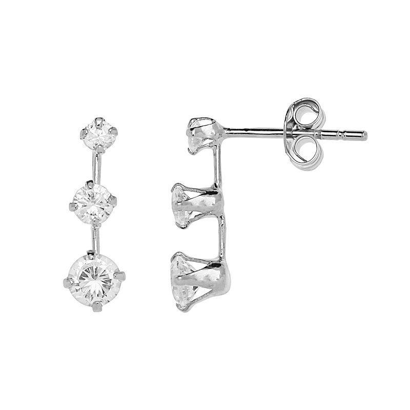 PRIMROSE Sterling Silver Cubic Zirconia Graduated Drop Earrings, Womens, Grey Product Image