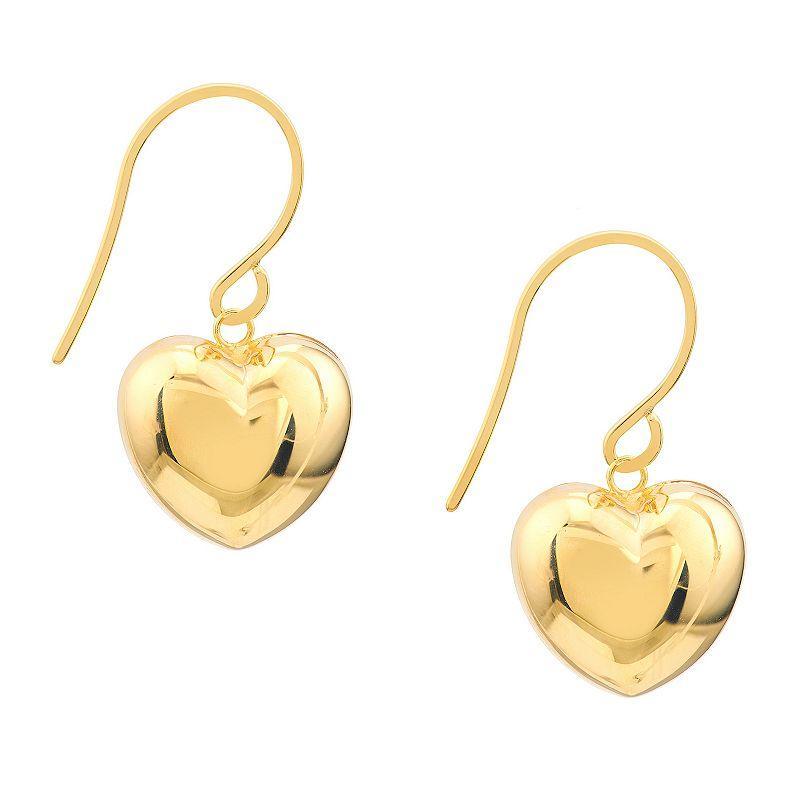 14k Gold Puffed Heart Drop Earrings, Womens Product Image