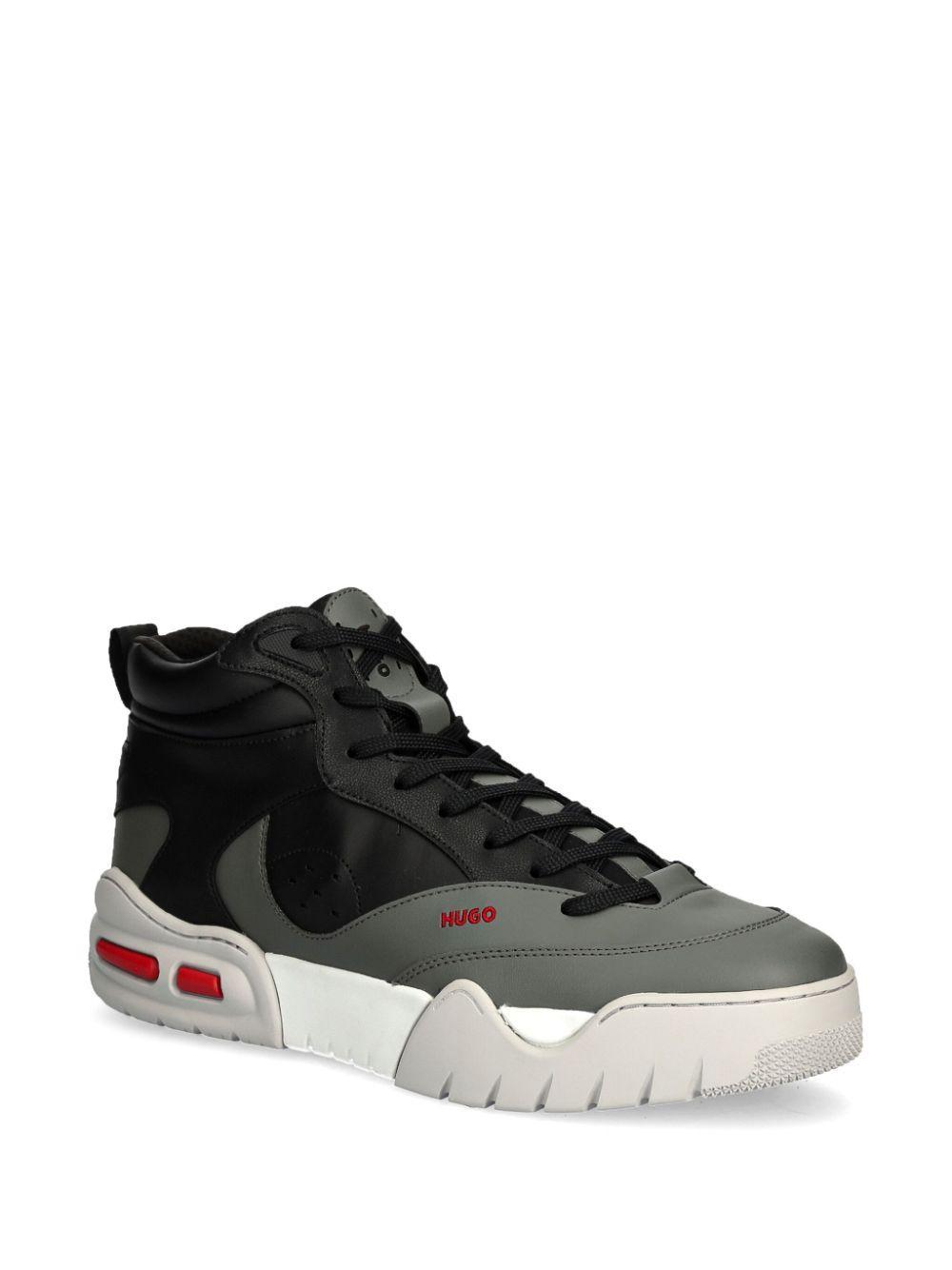 HUGO BOSS High-top Trainers With Faux Leather And Mesh In Dark Grey Product Image