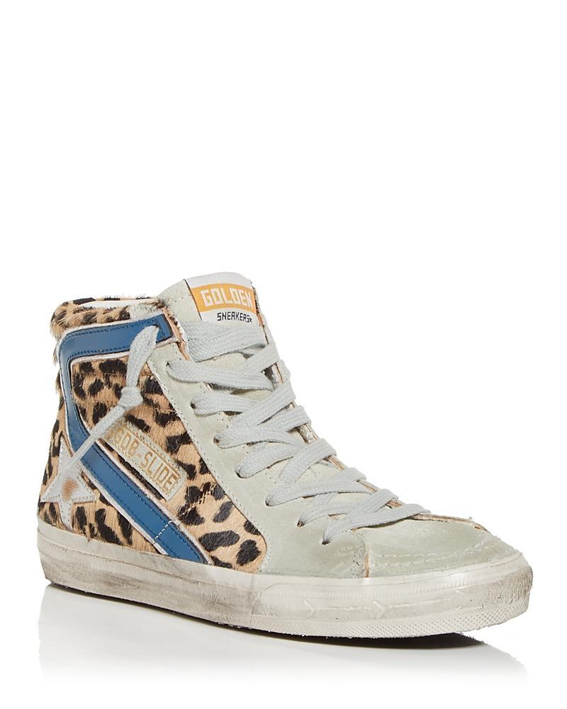 Golden Goose Womens Slide Leopard Print Calf Hair High Top Sneakers Product Image