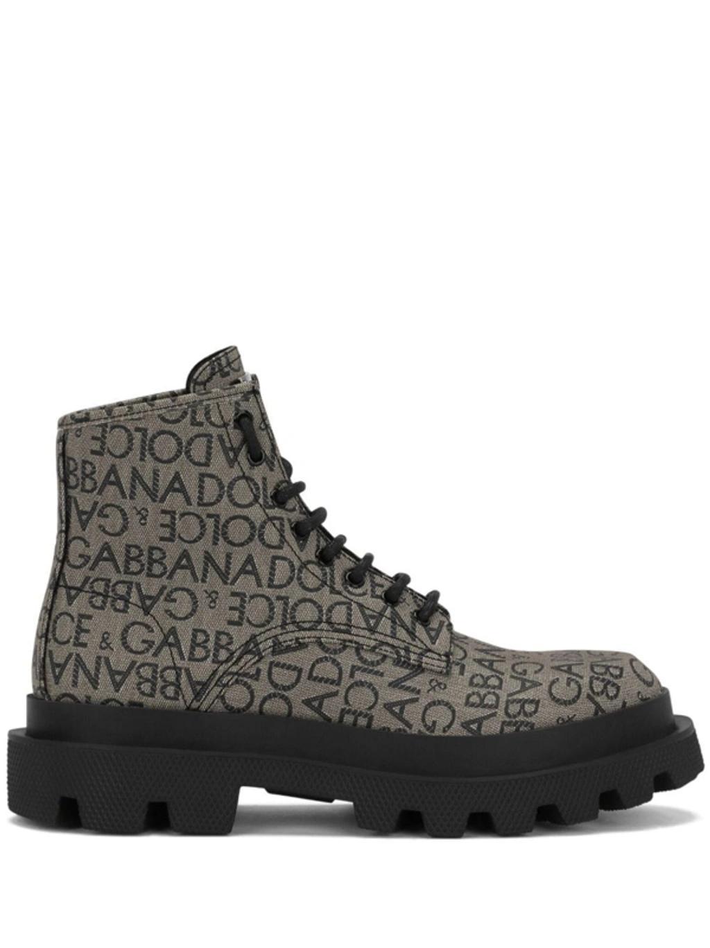 DOLCE & GABBANA Logo-jacquard Ankle Boots In Gray Product Image