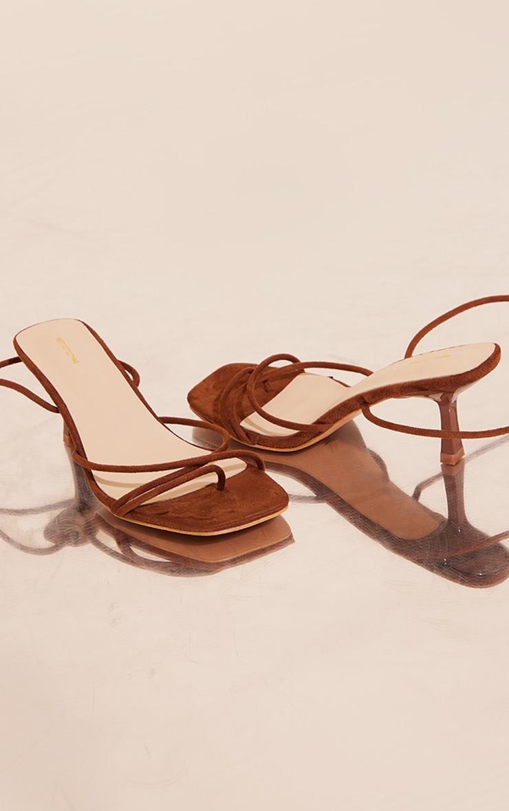 Tan Wide Fit Faux Suede Strappy Lace Up Low Heel Sandals Product Image