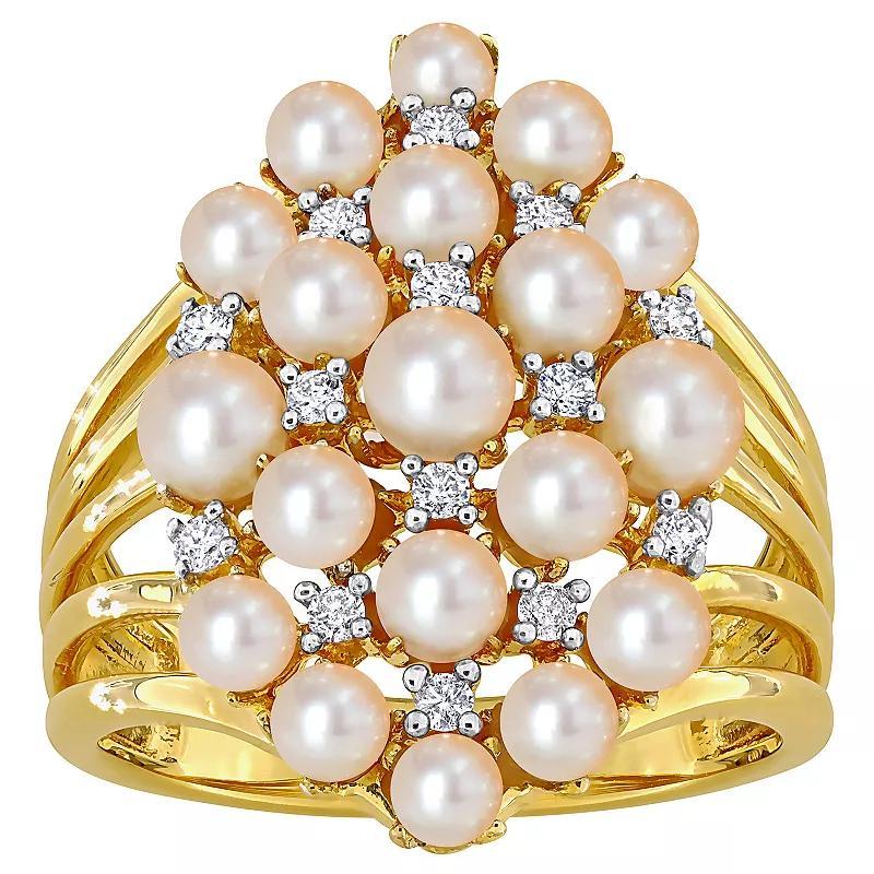 Stella Grace 18k Gold Over Silver 1/5 Carat T.W. Diamond & Freshwater Cultured Pearl Cluster Ring, Womens Gold Tone Product Image