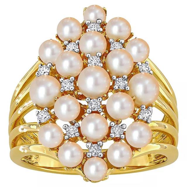 Stella Grace 18k Gold Over Silver 1/5 Carat T.W. Diamond & Freshwater Cultured Pearl Cluster Ring, Womens Gold Tone Product Image