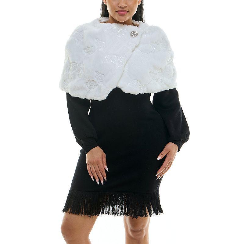 Womens Nina Leonard Faux-Fur Wrap-Over Stripe Capelet Product Image