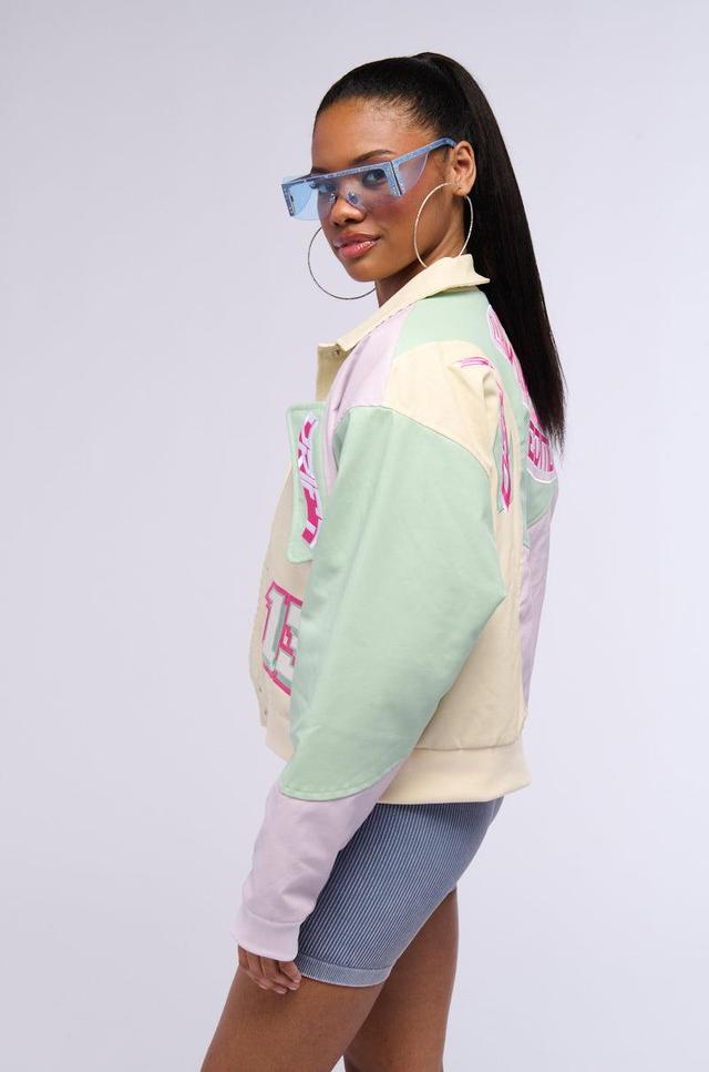 ANGEL EYES PASTEL PU COLOR BLOCK BOMBER Product Image