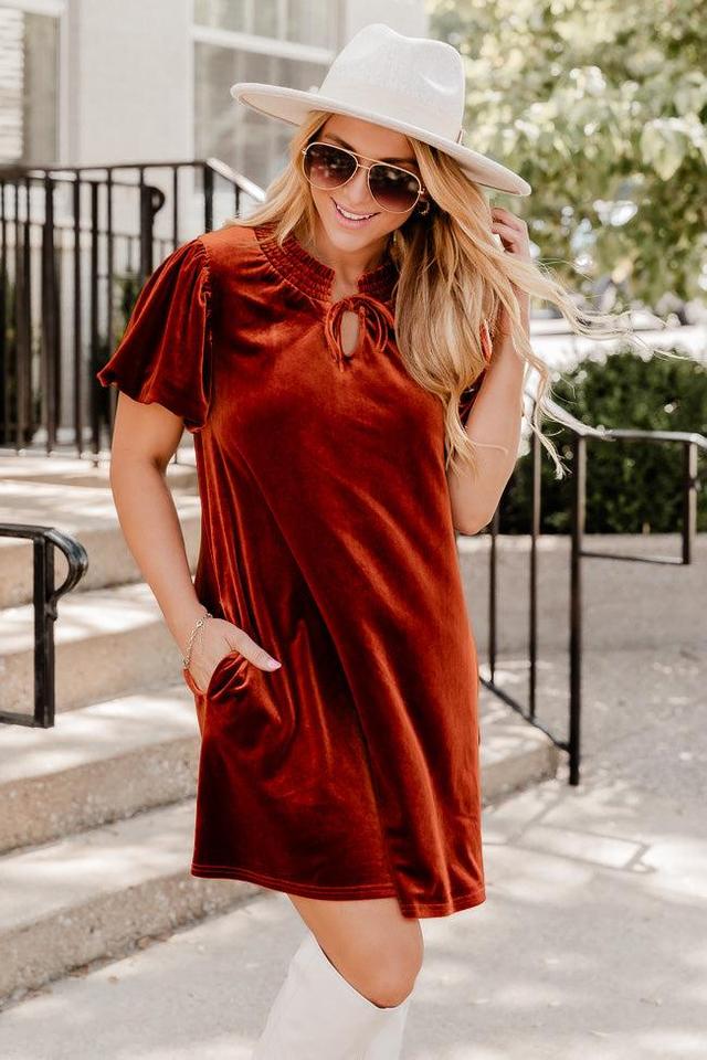 All Fall Long Rust Velvet Mini Dress FINAL SALE Product Image