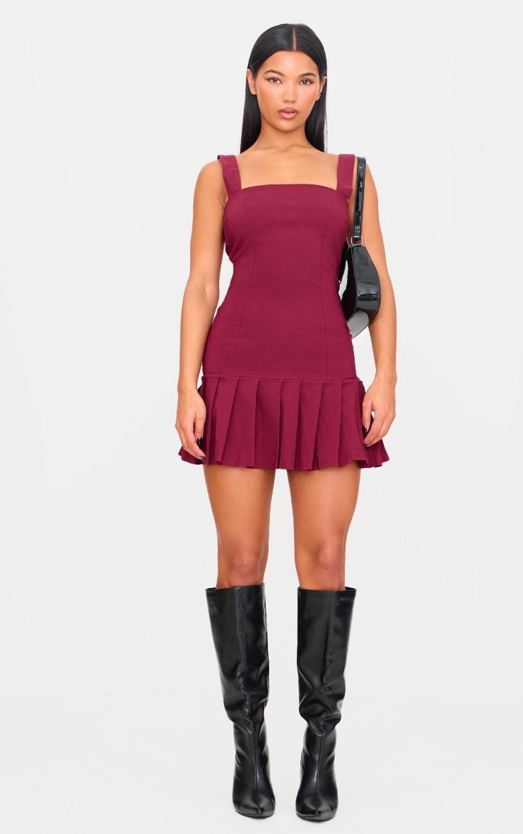 Burgundy Pleated Shift Dress product image