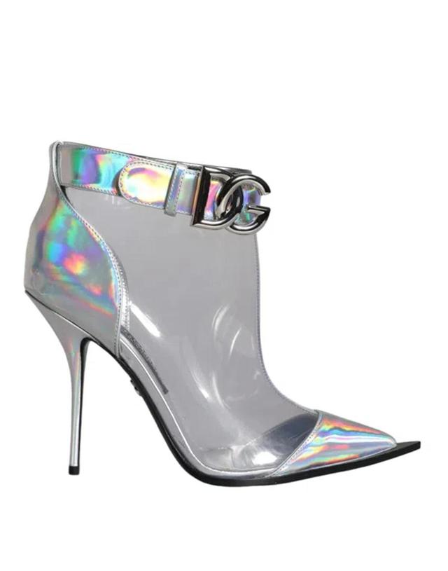 DOLCE & GABBANA Silver Iridescent Pvc Pointed Short Boots Shoes Product Image