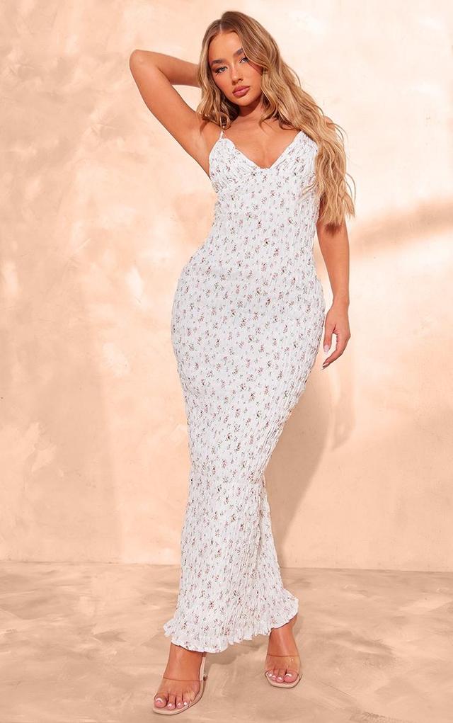 White Floral Textured Cami Maxi Dress Product Image