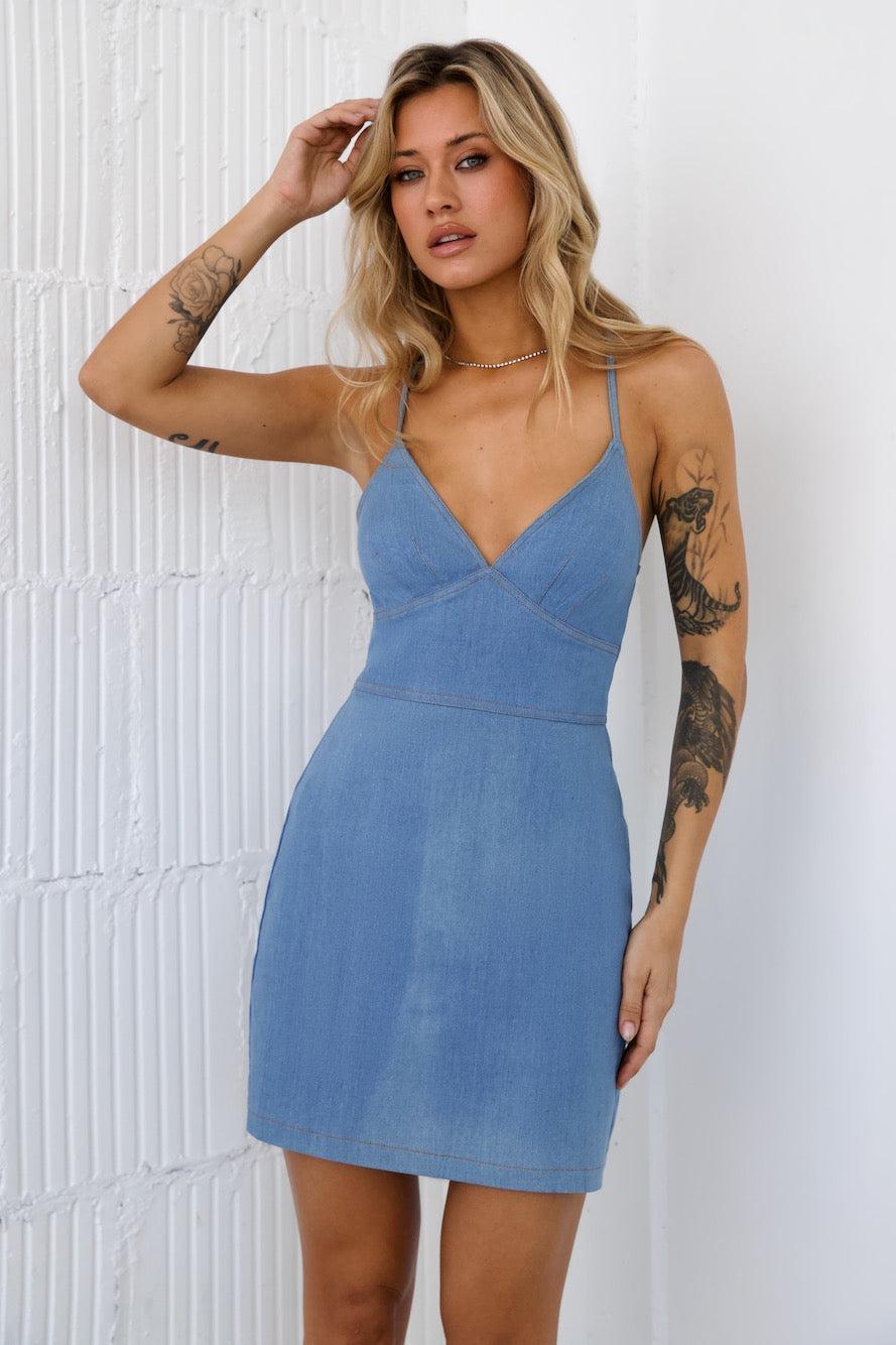 Seasonal Chic Denim Mini Dress Light Denim Product Image