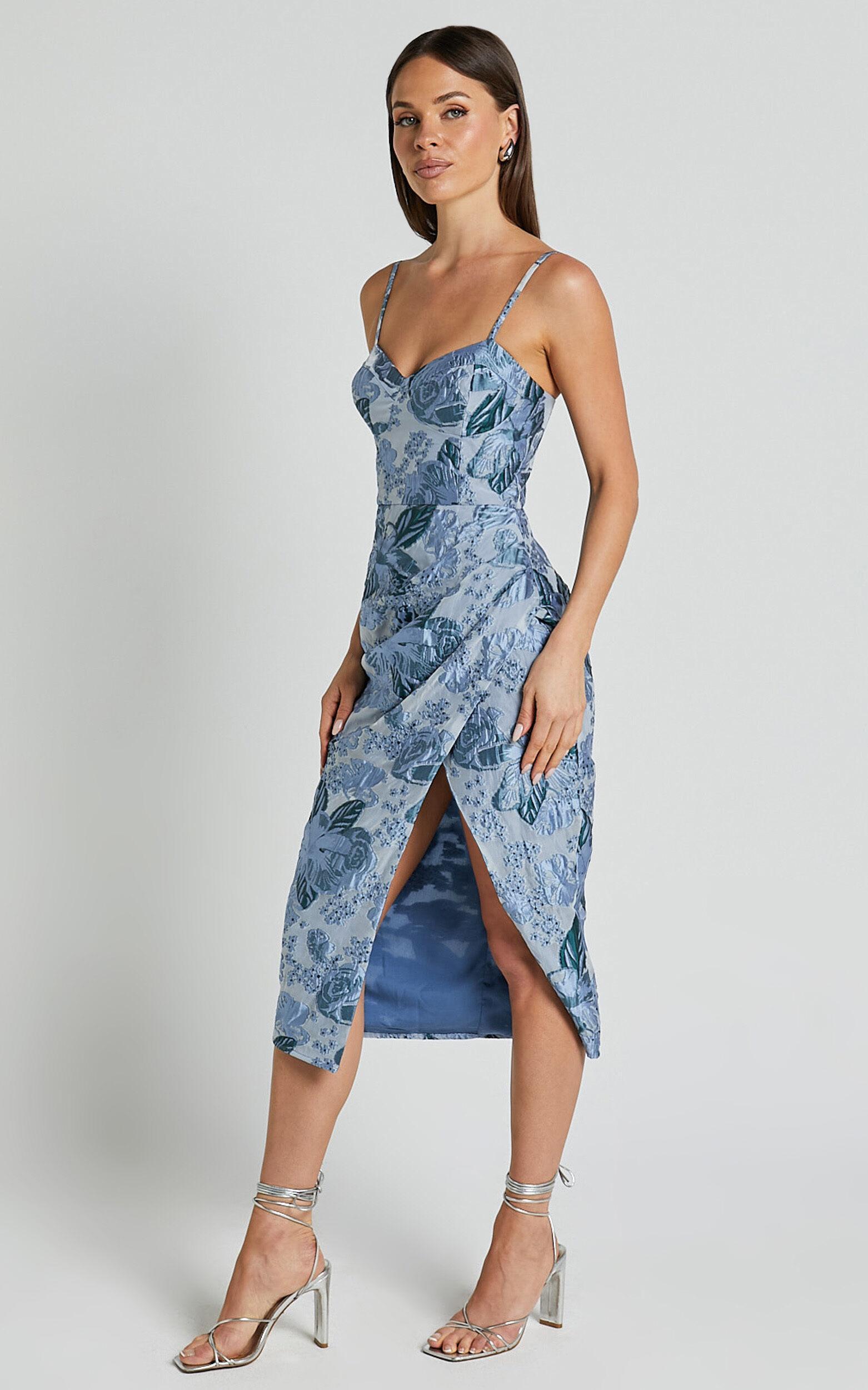 Alvera Midi Dress - Bustier Brailey Jacquard Midi Dress in Light Blue Product Image