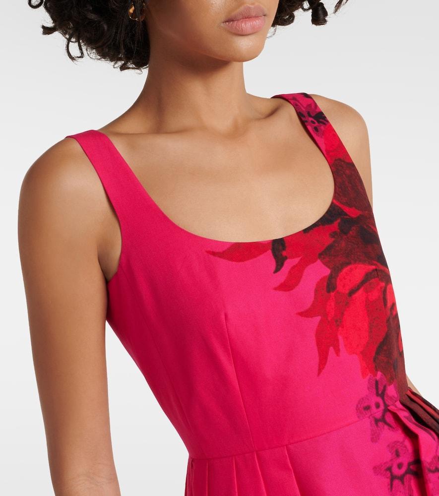 Floral-printed Scoop Neck Cotton Dress In Pink Product Image