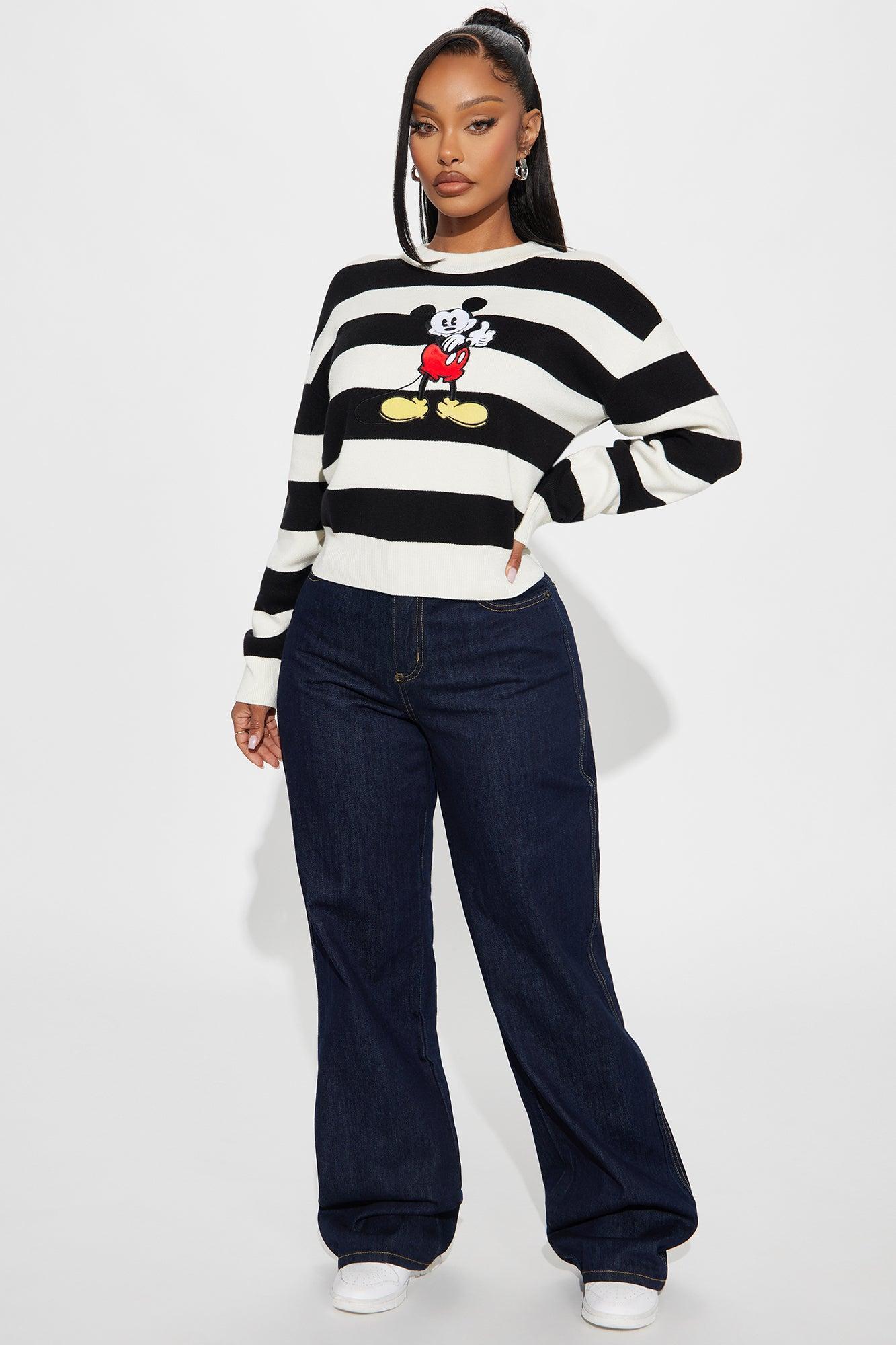 Vintage Mickey Mouse Striped Sweater - Black/combo Product Image