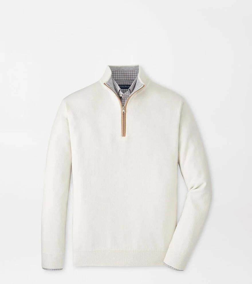 Peter Millar Mens Artisan Crafted Cashmere Flex Quarter-Zip | Color: Winter Ivory | Size: XXL Product Image