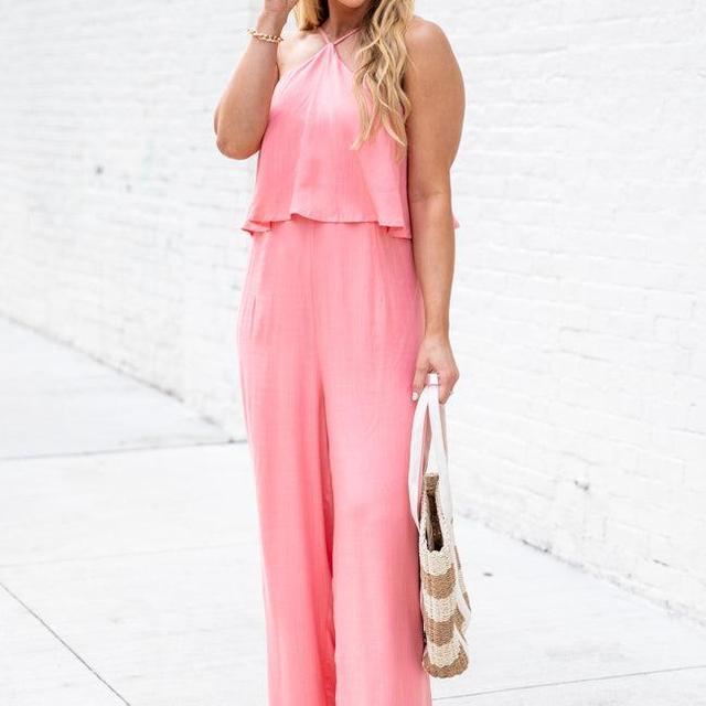 Know No Limits Coral Halter Jumpsuit FINAL SALE Product Image