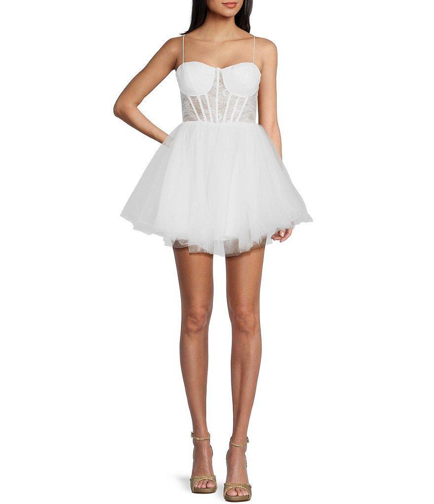 B. Darlin Corset Illusion Waist Fit & Flare Tulle Dress Product Image