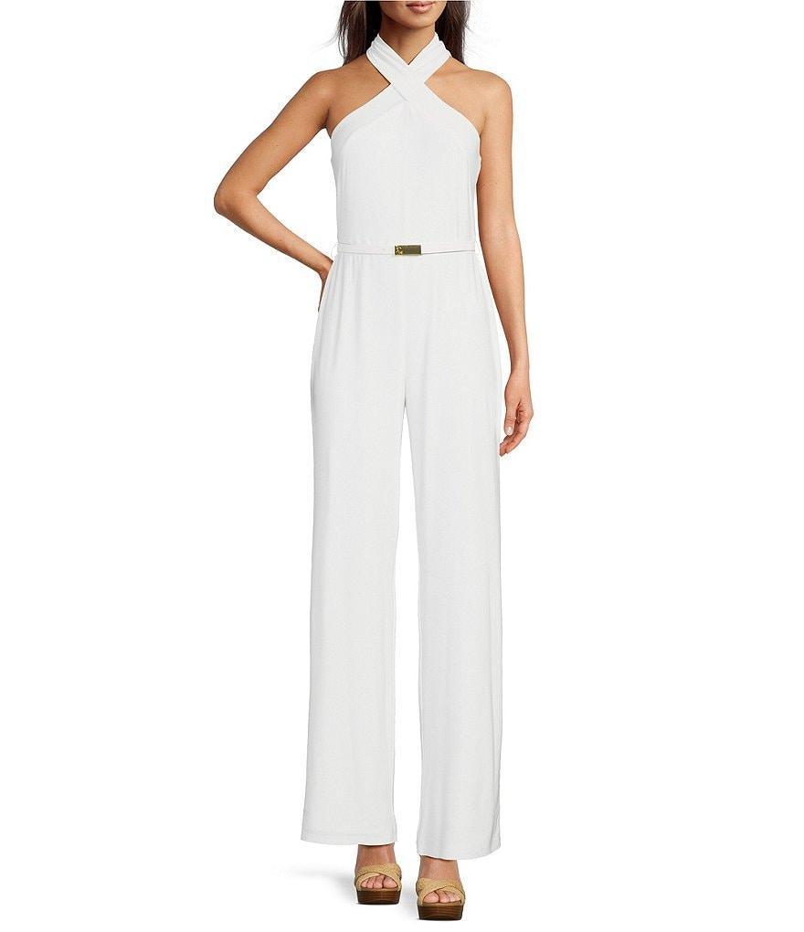 Lauren Ralph Lauren Twist Halter Neck Sleeveless Belted Wide Leg Jumpsuit Product Image