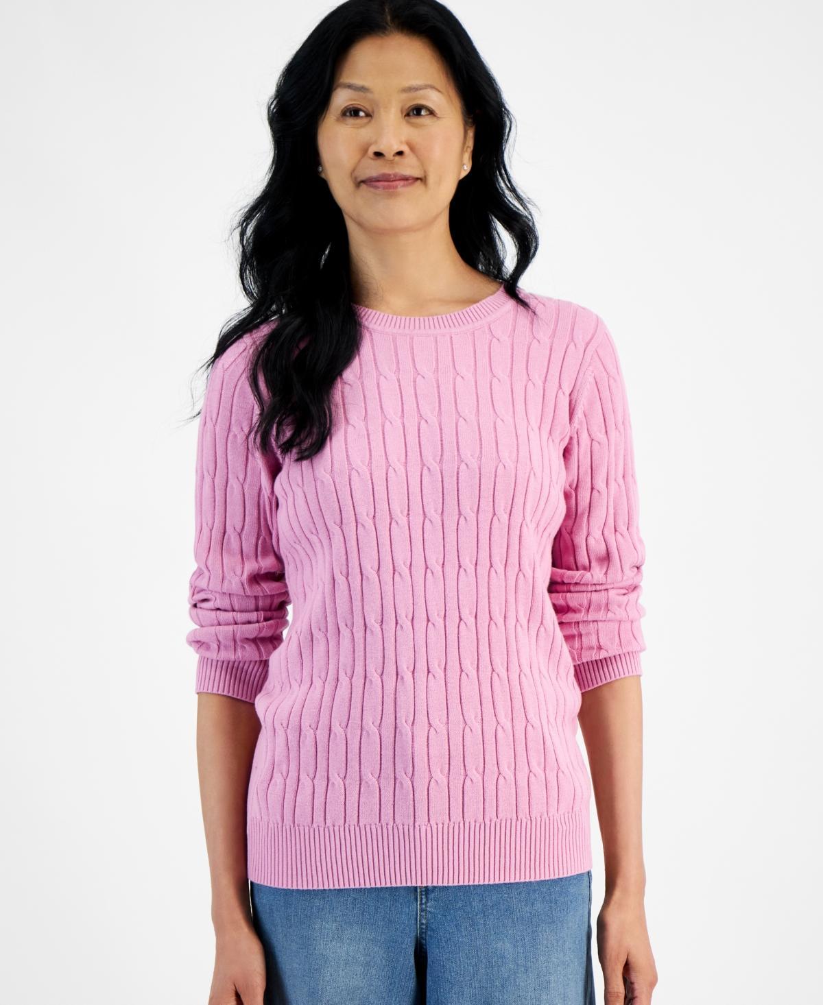 Style & Co Womens Cotton Cable-Knit Crewneck Sweater, Created for Macys Product Image