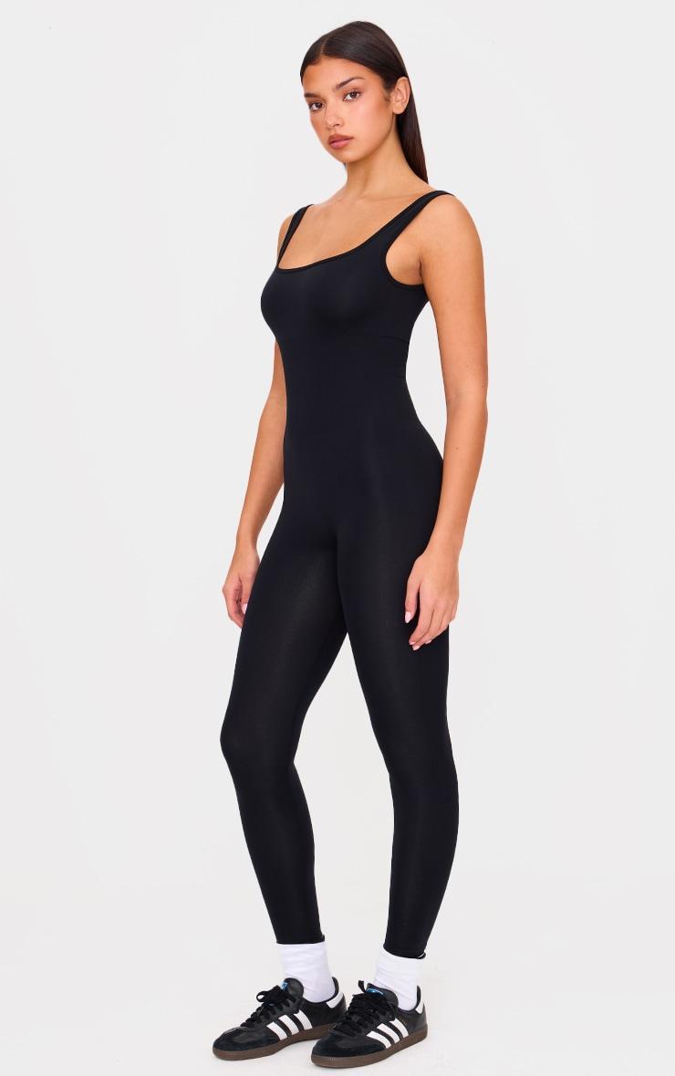 Black Seamless Cross Back Long Gym Unitard Product Image