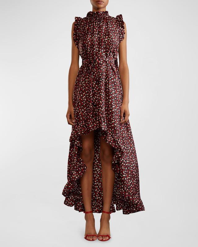 High-Low Polka-Dot Silk Maxi Dress Product Image