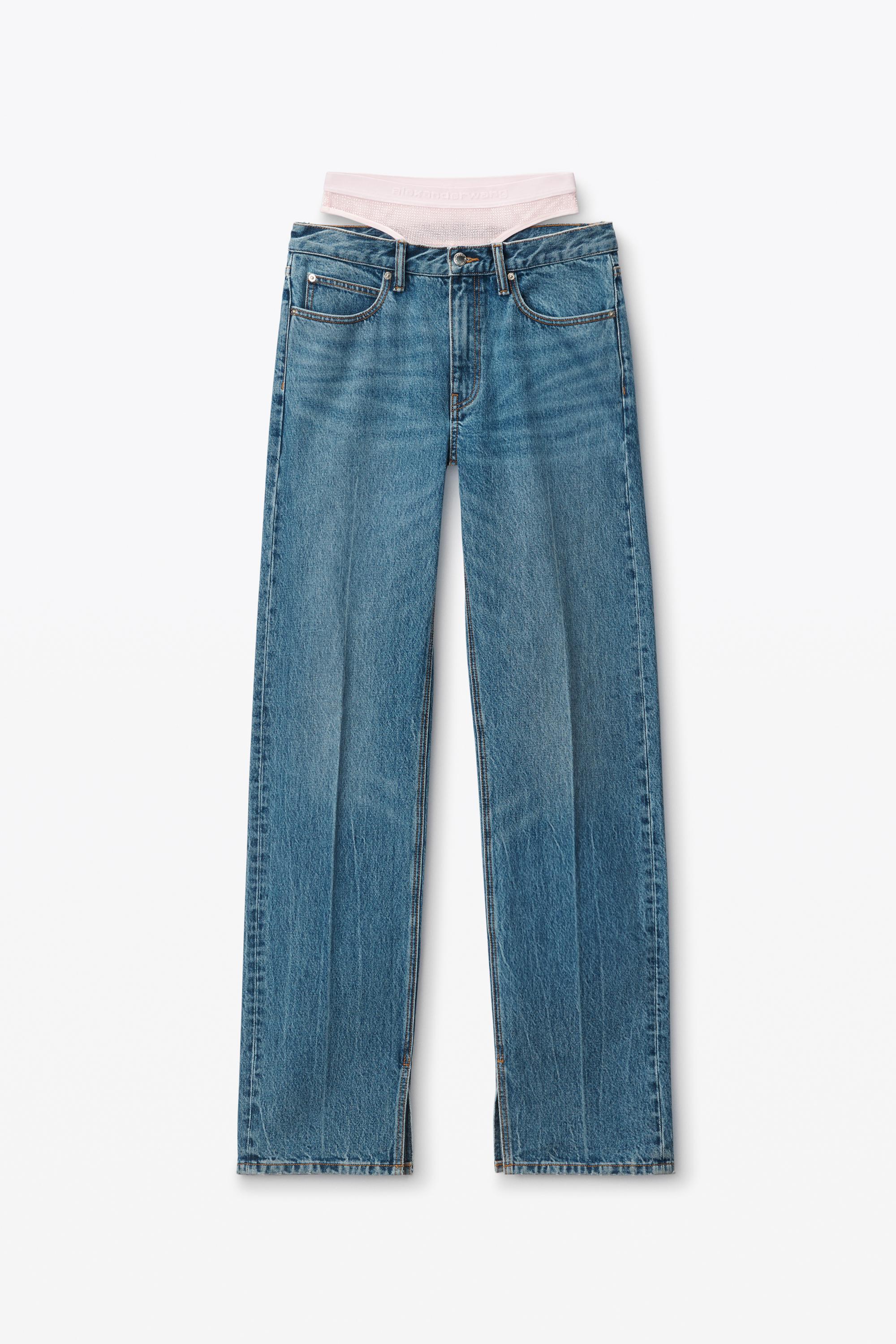 Pre-styled Straight-leg Slit-hem Jeans In Cotton Product Image