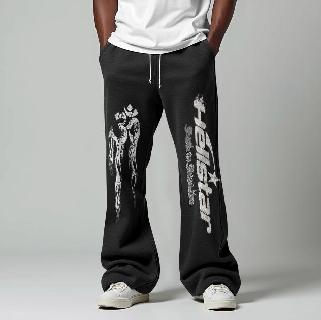 Vintage Hellstar Flame Graphic Print Flared Sweatpants Product Image