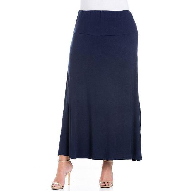 Plus Size 24Seven Comfort Apparel Comfortable Fit Elastic Waist Maxi Skirt, Womens Blue Product Image