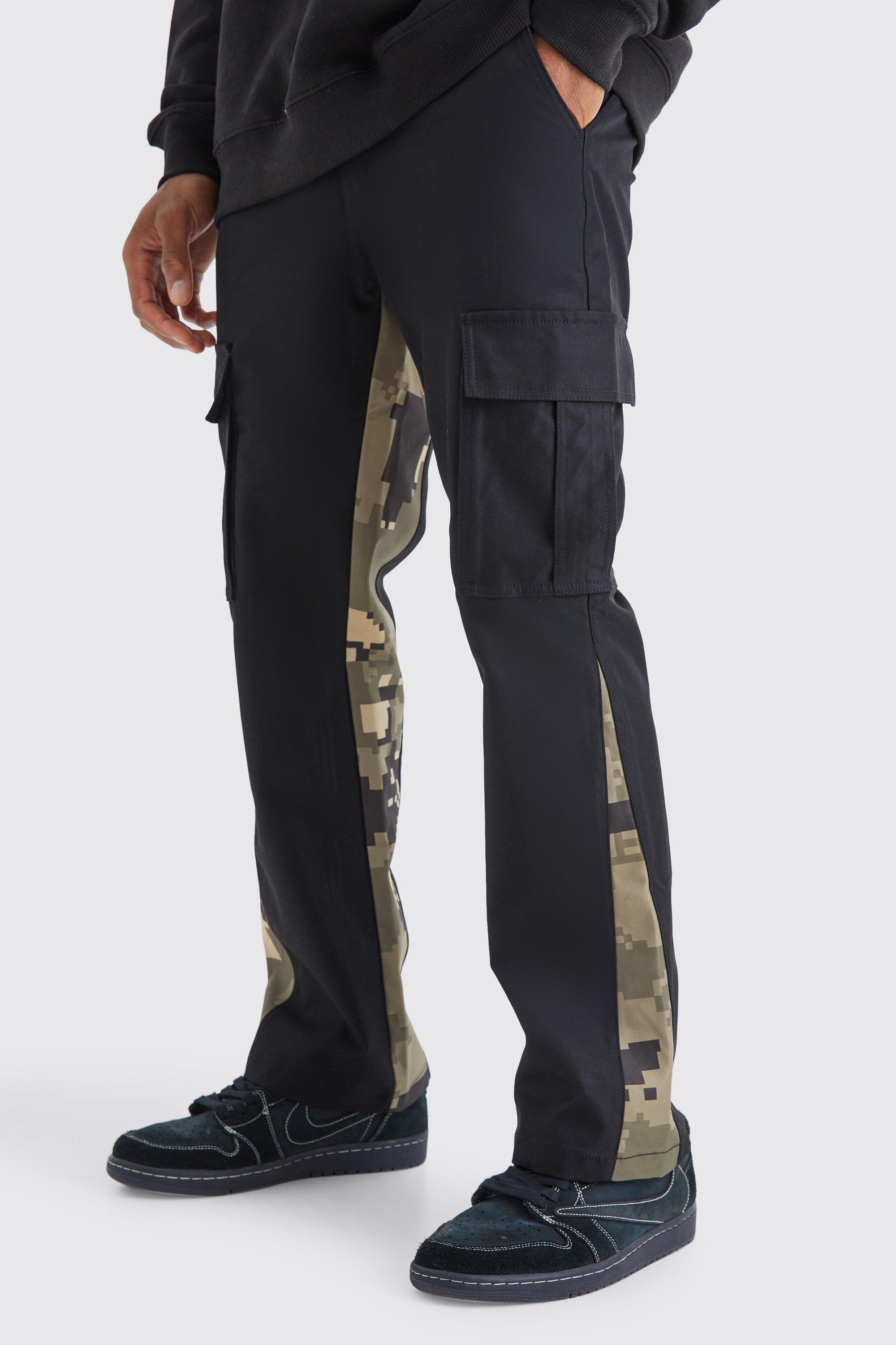 Slim Flare Pixel Camo Gusset Cargo Pants | boohooMAN USA Product Image