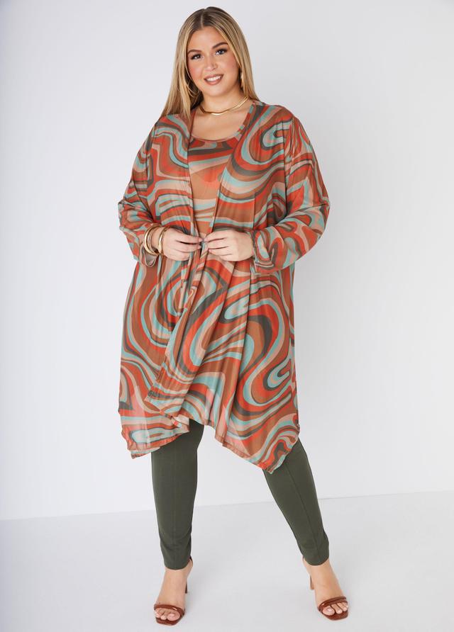 Plus Size Wavy Print Mesh Duster Ashley Stewart Product Image