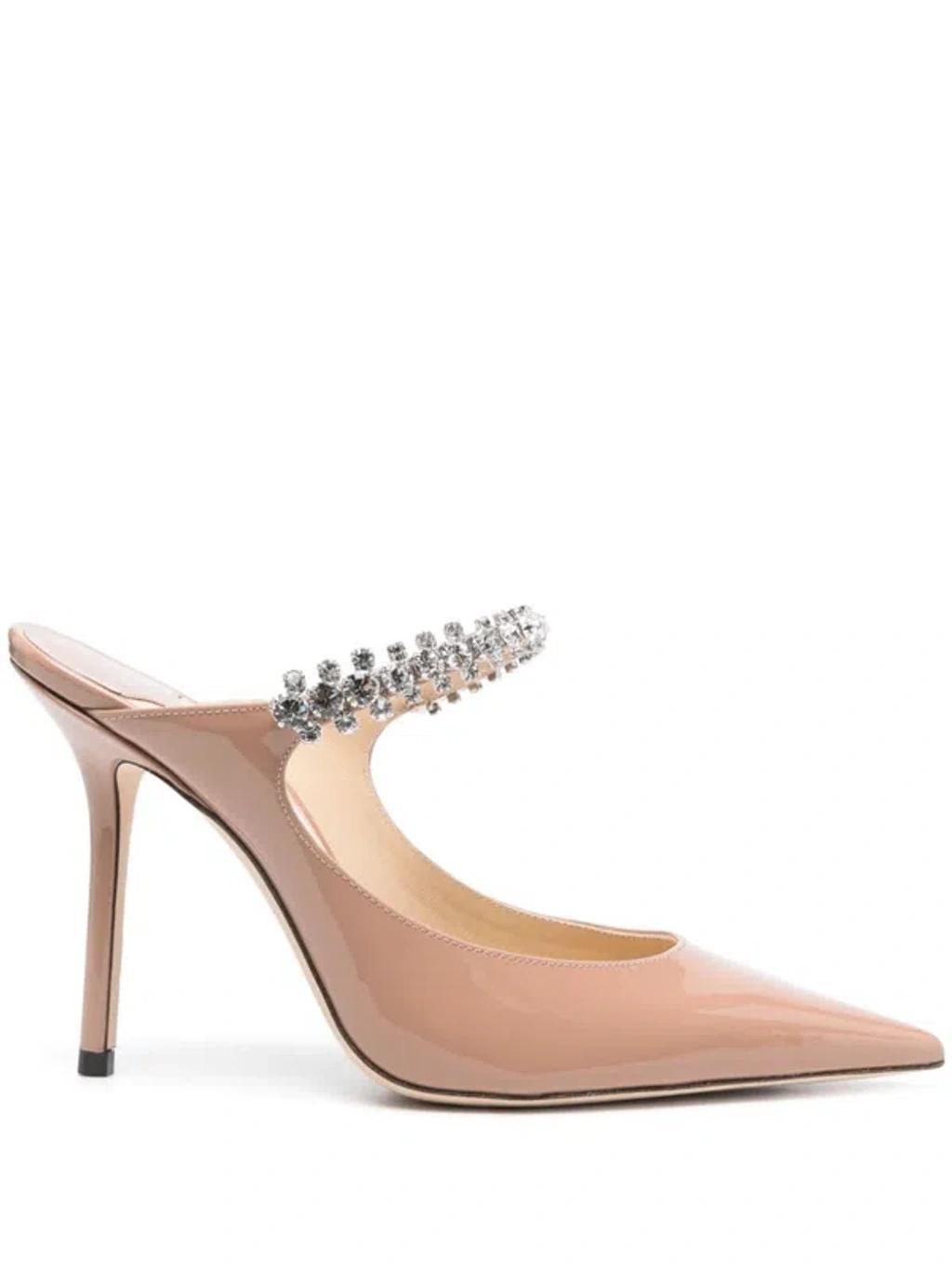 JIMMY CHOO Bing 100 Crystal-embellished Patent-leather Mules In Ballet Pink Product Image