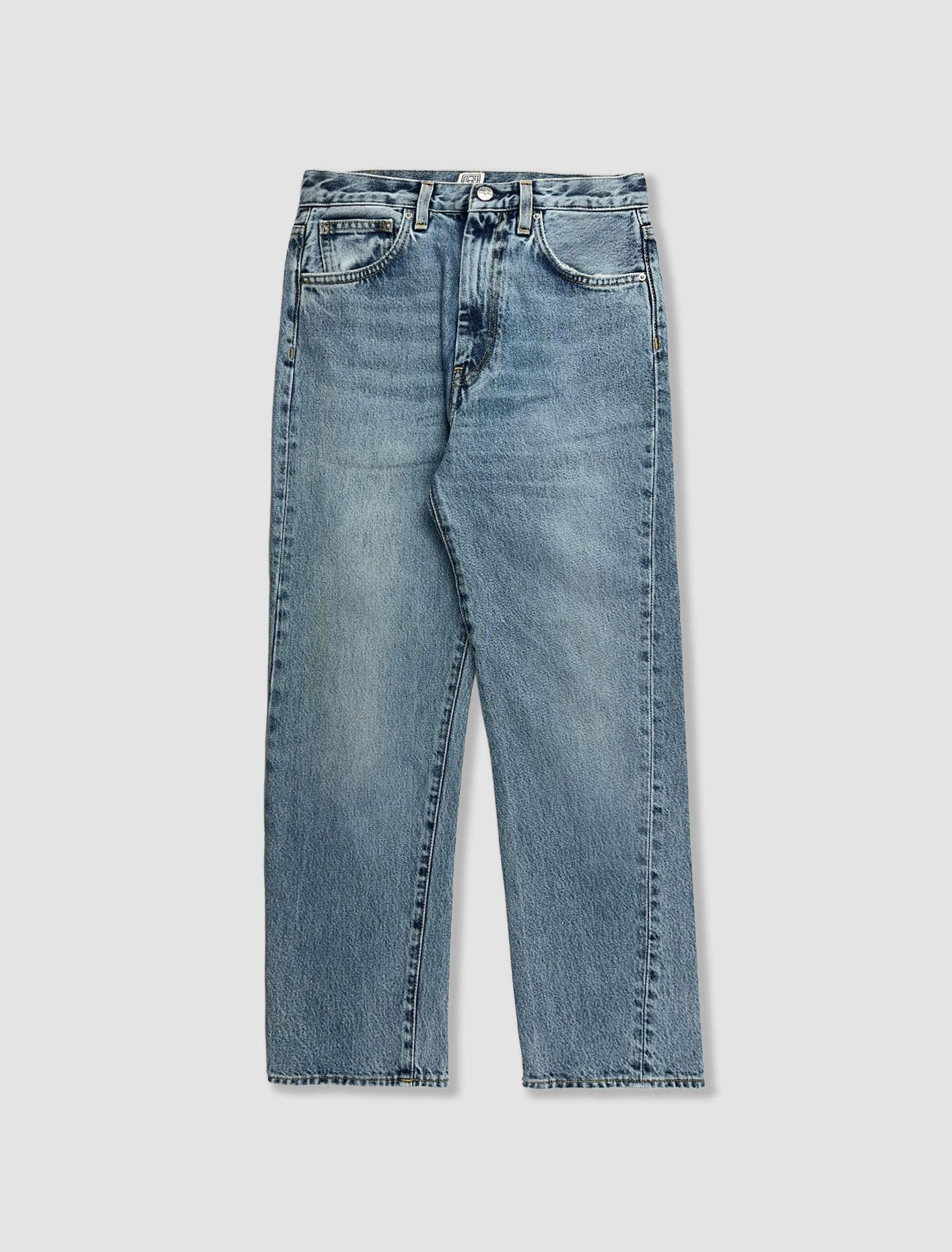 Denim With Bias Stitching In Worn Blue Product Image