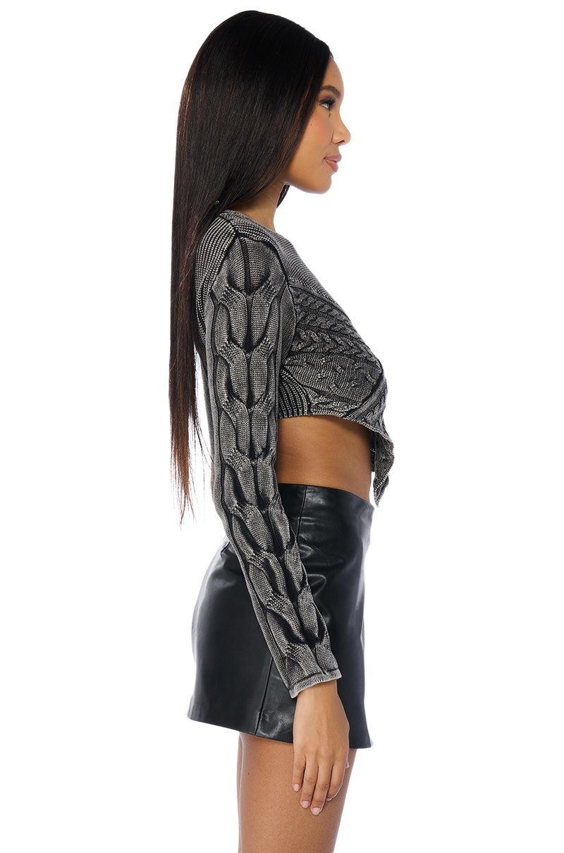 YOURS TONIGHT MINERAL WASH CROPPED SWEATER Product Image