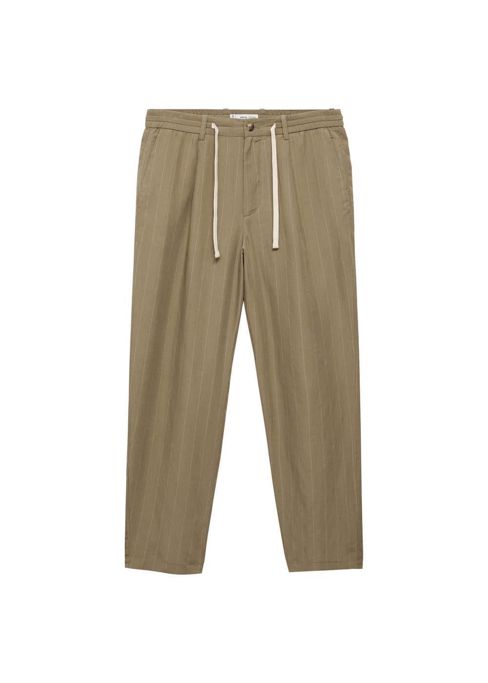 MANGO MAN - Linen-blend striped pants with drawstring khakiMen Product Image