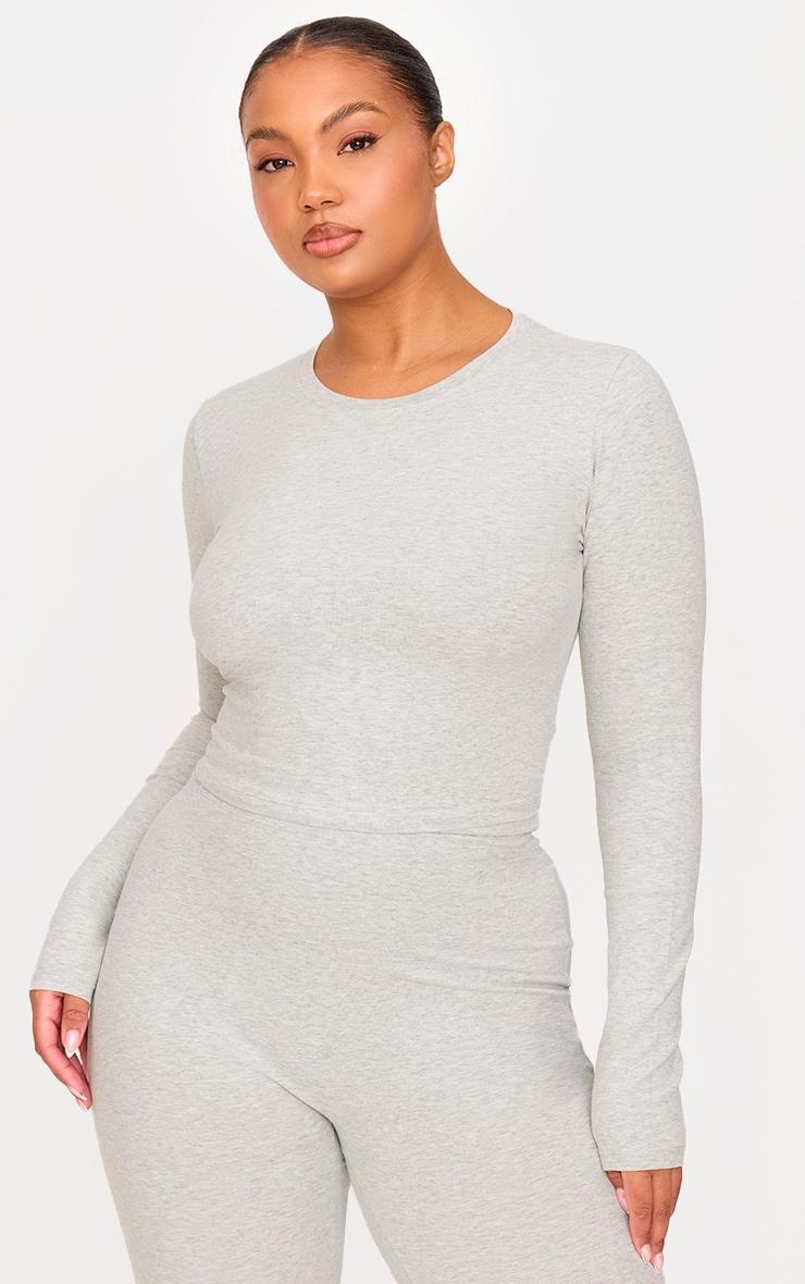 Ash Grey Sculpt Long Sleeve Crop Gym Top Product Image