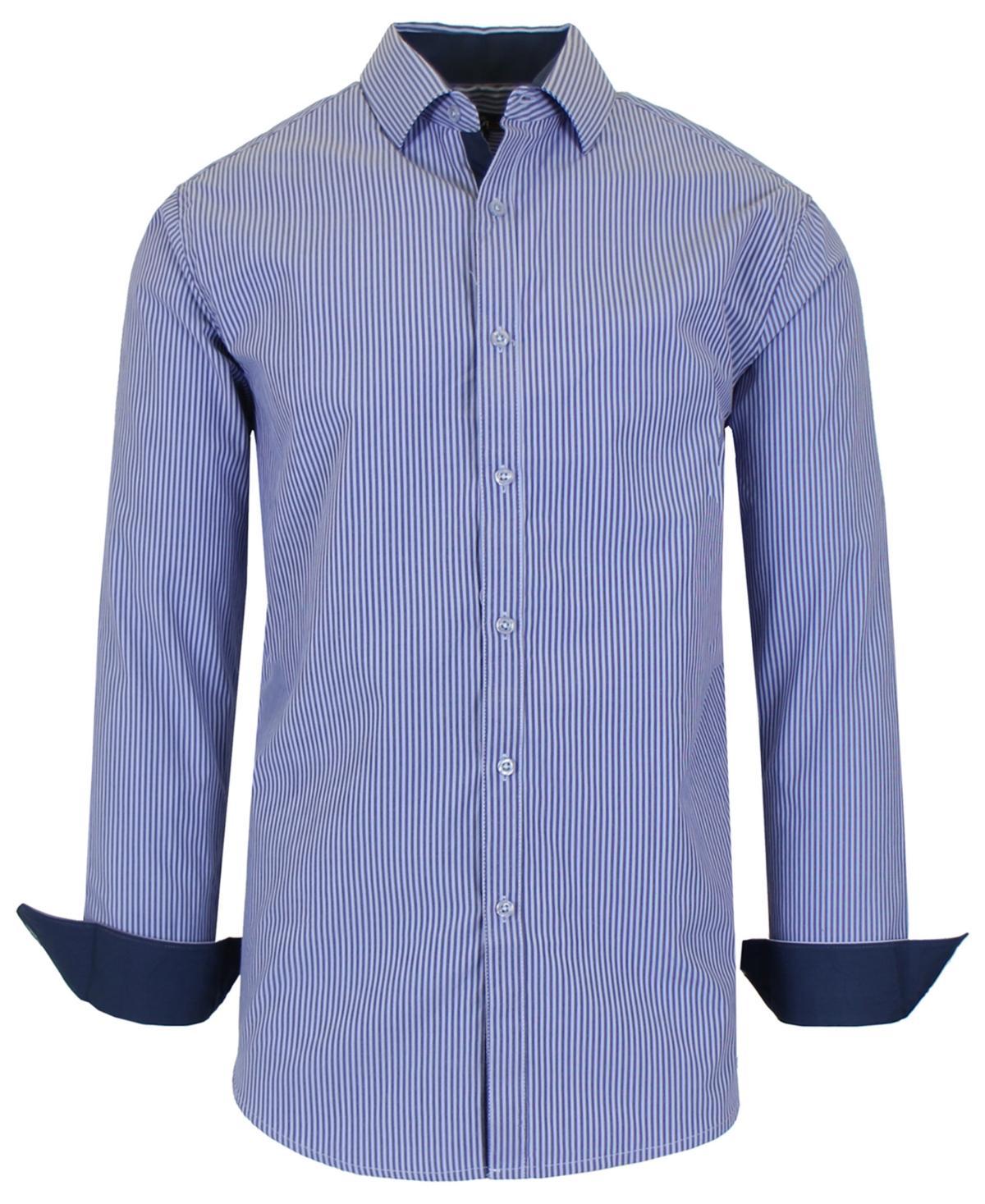 Galaxy By Harvic Mens Long Sleeve Pinstripe Dress Shirt - Navy Product Image