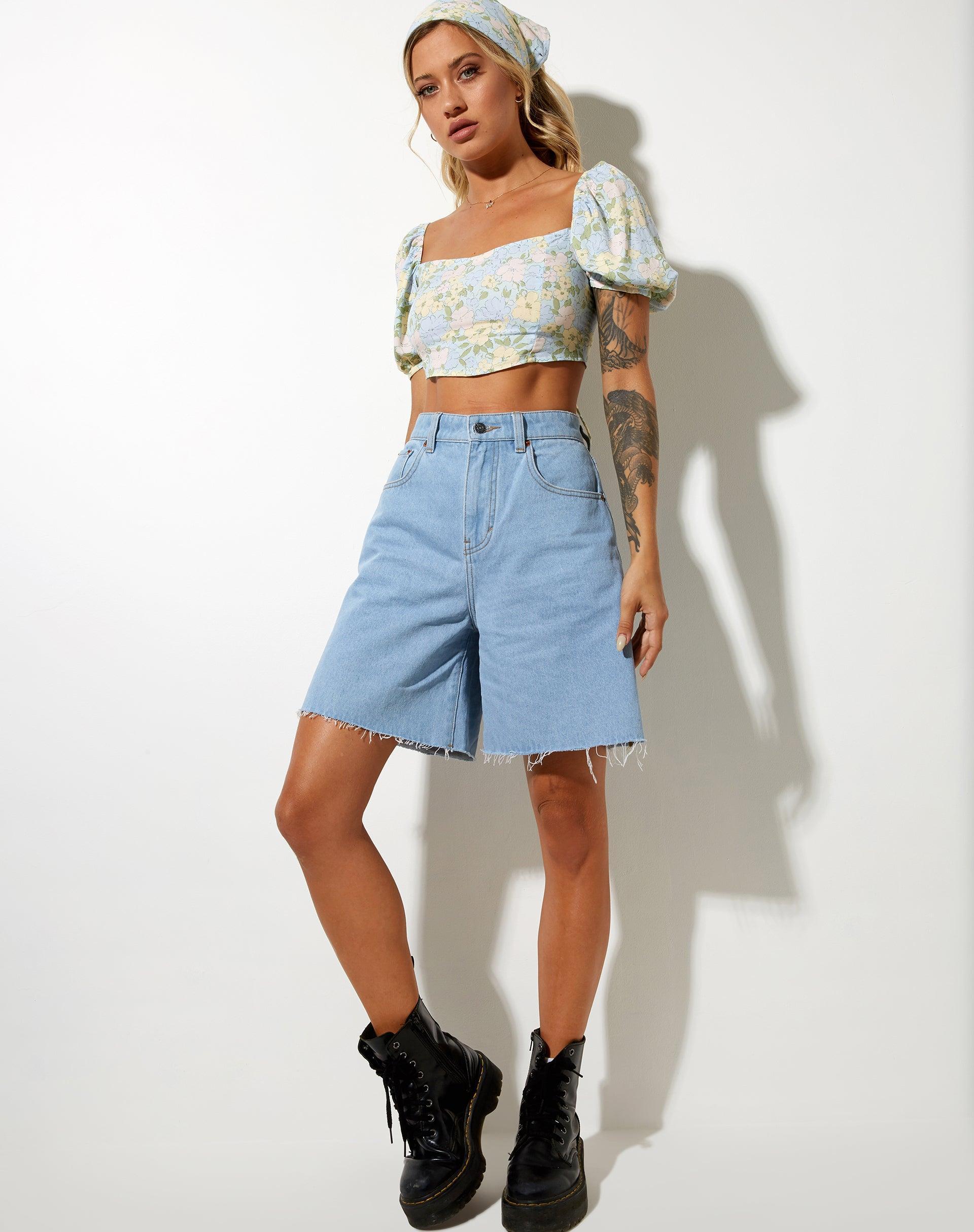 Yuja Crop Top in Washed Out Pastel Floral  Product Image