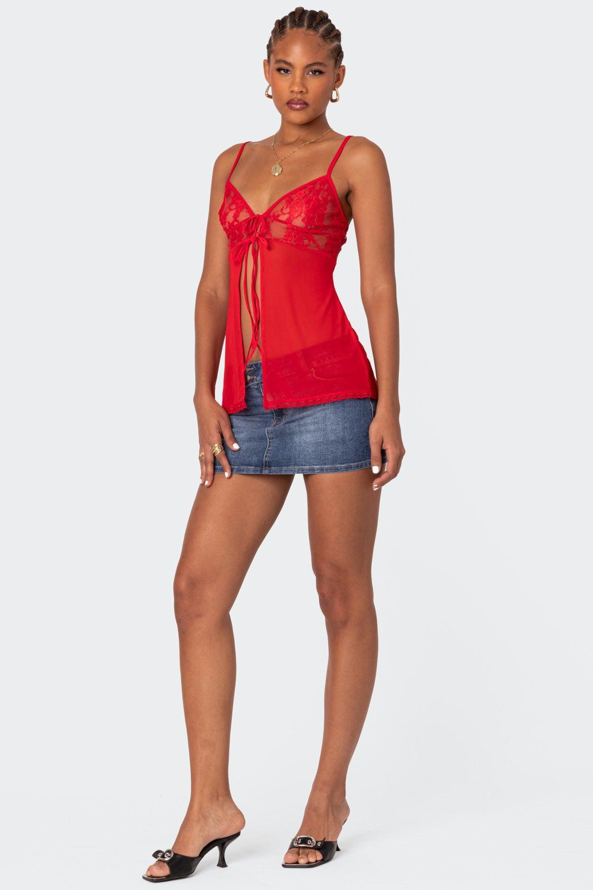 Mimosa Sheer Lace Long Tank Top Product Image