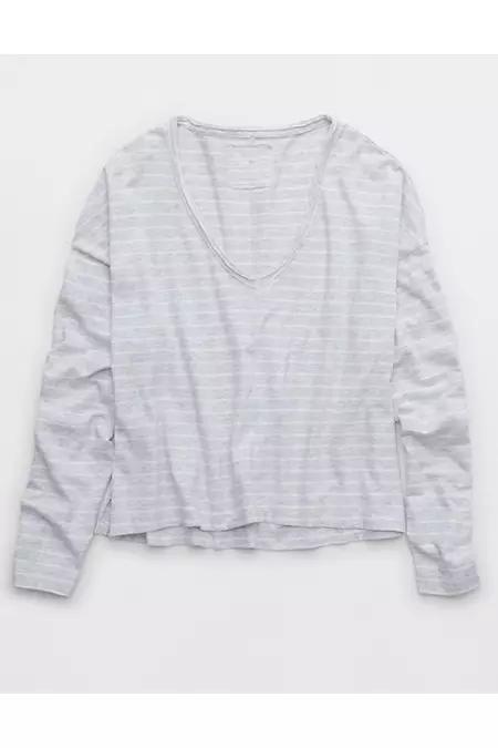 Aerie Long Sleeve Slouchy Oversized V-Neck T-Shirt Women's Product Image