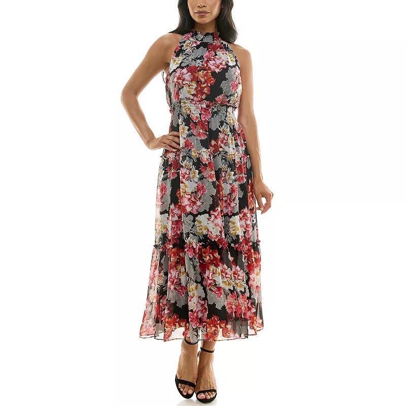 Womens Nina Leonard Maxi Tiered Dress Pacific Navy Ivory product image