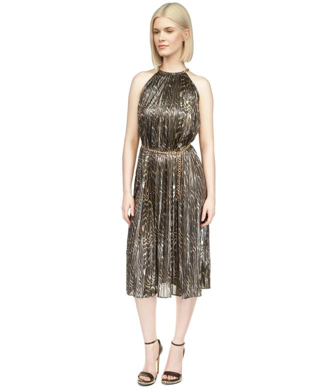 Michael Michael Kors Womens Animal-Print Pleated Midi Dress Product Image